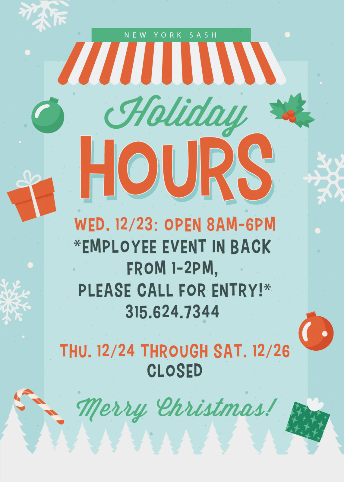 HOLIDAY SCHEDULE