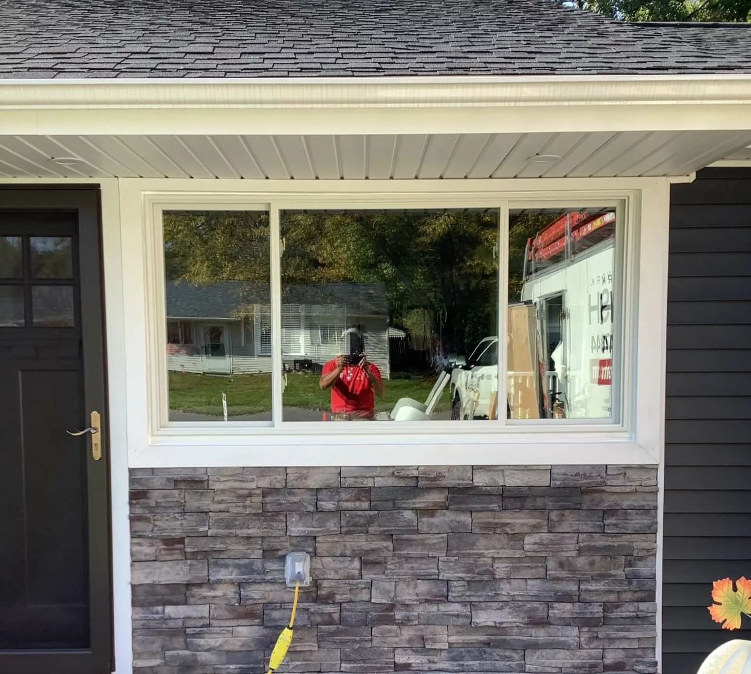 new living room slider window-exterior new three-lite slider window in white.
